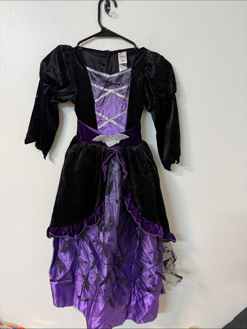 Girls Purple and Black Witch Costume Dress with Bat Belt